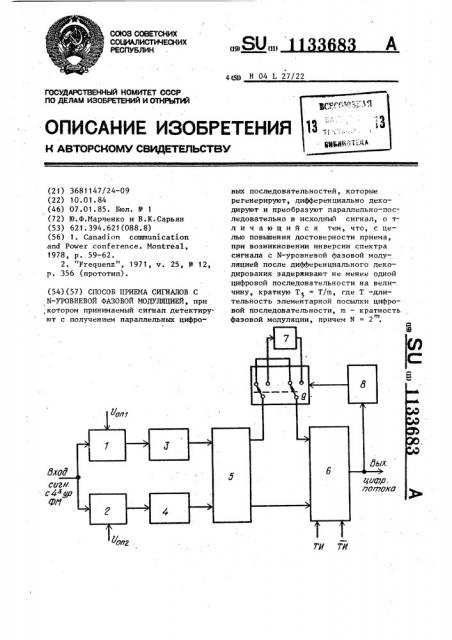 Способ приема сигналов с @ -уровневой фазовой модуляцией (патент 1133683)