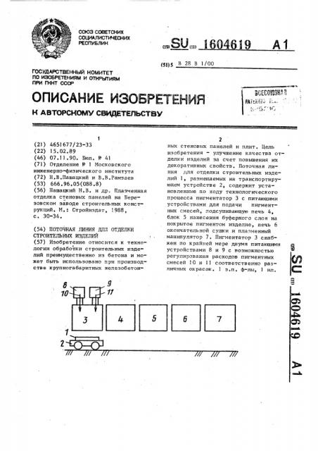 Поточная линия для отделки строительный изделий (патент 1604619)