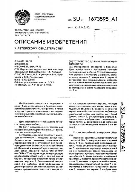 Устройство для микроинъекции жидкости внутрь живой клетки (патент 1673595)