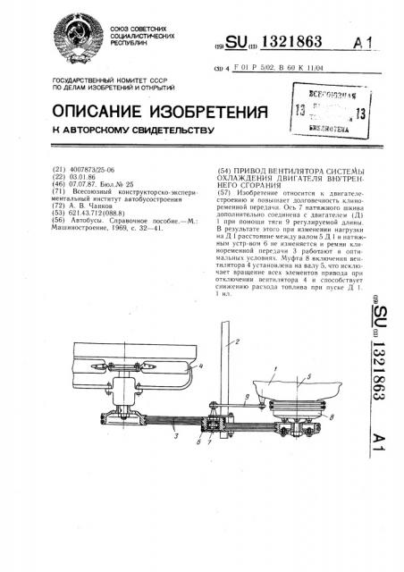 Привод вентилятора системы охлаждения двигателя внутреннего сгорания (патент 1321863)