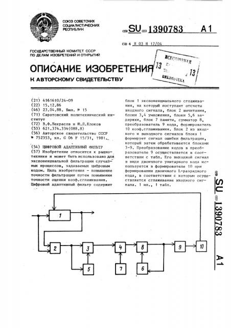 Цифровой адаптивный фильтр (патент 1390783)