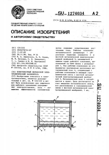 Поверхностный переносной электролитический заземлитель (патент 1274034)