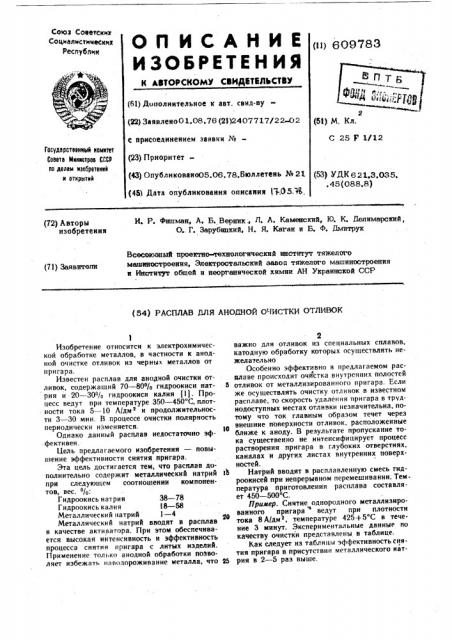 Раствор для анодной очистки отливок (патент 609783)