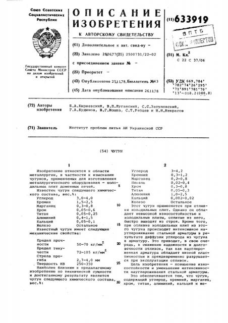Чугун (патент 633919)
