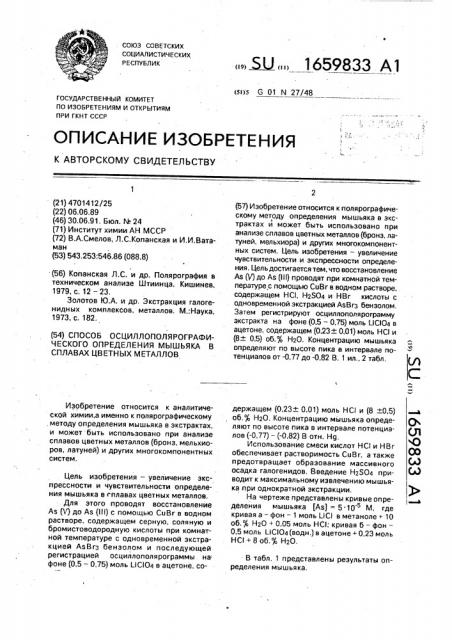 Способ осциллополярографического определения мышьяка (iii) в сплавах цвета металлов (патент 1659833)