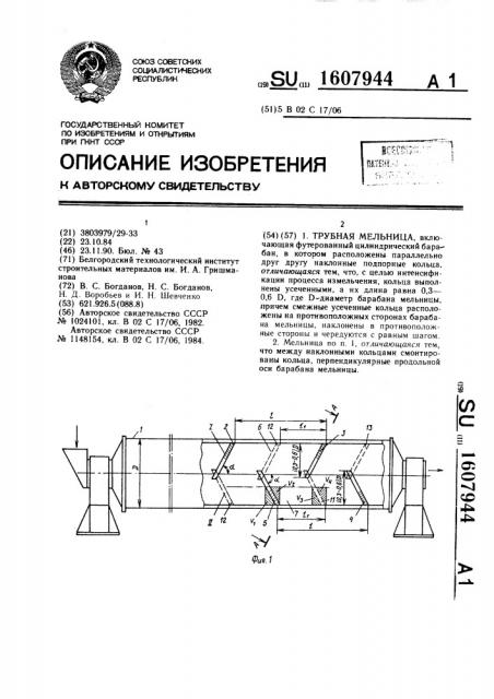 Трубная мельница (патент 1607944)