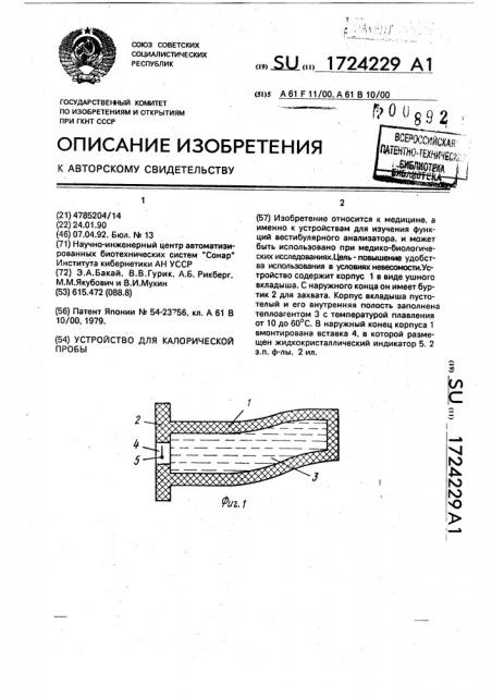 Устройство для калорической пробы (патент 1724229)