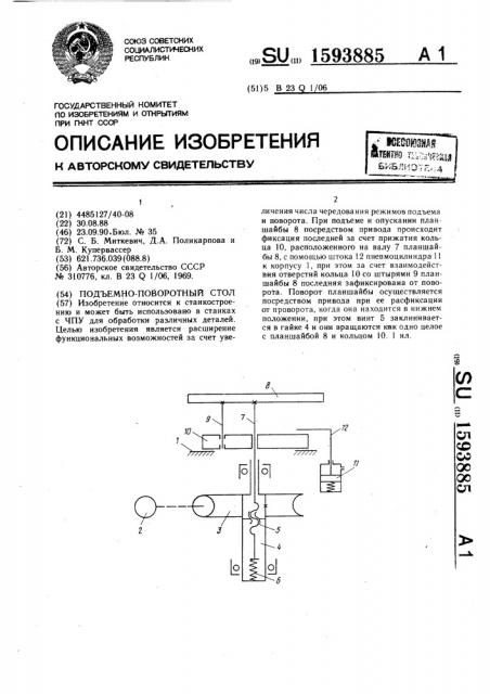 Подъемно-поворотный стол (патент 1593885)