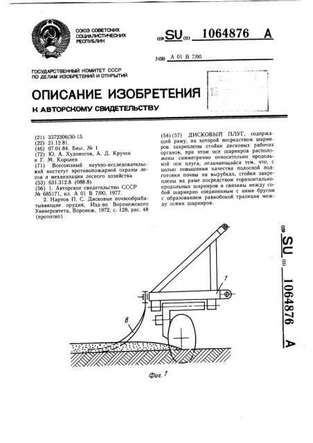 Дисковый плуг (патент 1064876)