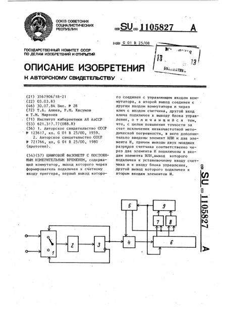 Цифровой фазометр с постоянным измерительным временем (патент 1105827)