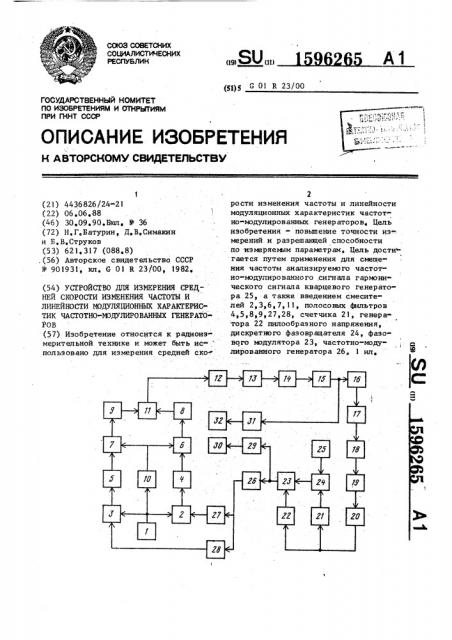 Устройство для измерения средней скорости изменения частоты и линейности модуляционных характеристик частотно- модулированных генераторов (патент 1596265)