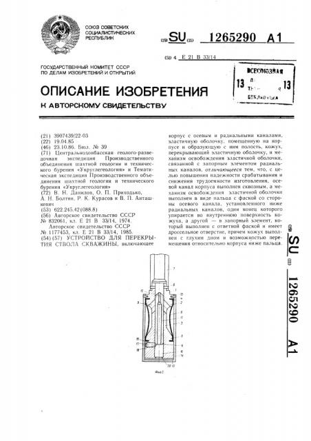 Устройство для перекрытия ствола скважины (патент 1265290)