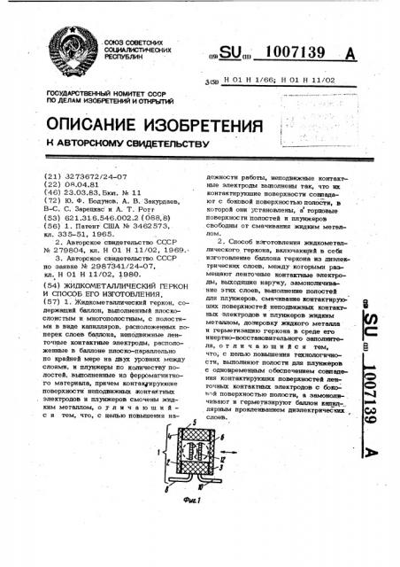 Жидкометаллический геркон и способ его изготовления (патент 1007139)