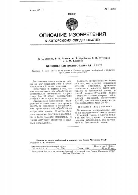 Бесконечная полировальная лента (патент 116063)