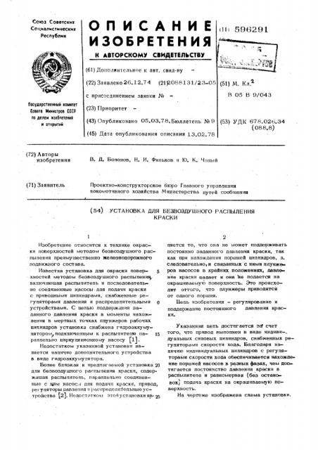 Установка для безвоздушного распыления краски (патент 596291)