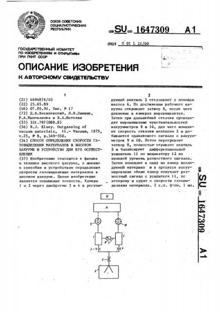 Способ определения скорости газовыделения материалов в высоком вакууме и устройство для его осуществления (патент 1647309)