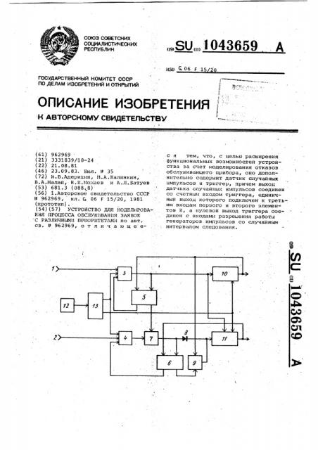 Устройство для моделирования процесса обслуживания заявок с различными приоритетами (патент 1043659)