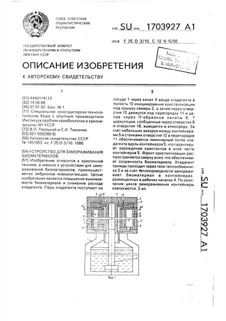 Устройство для замораживания биоматериалов (патент 1703927)