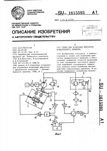 Стенд для испытания двигателя вращательного движения (патент 1615593)