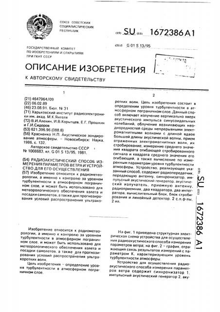 Радиоакустический способ измерения параметров ветра и устройство для его осуществления (патент 1672386)