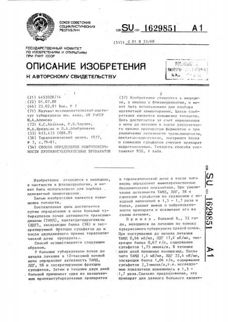 Способ определения нефротоксичности противотуберкулезных препаратов (патент 1629851)