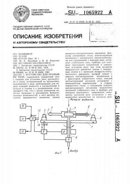 Устройство для промывки реле (патент 1065922)