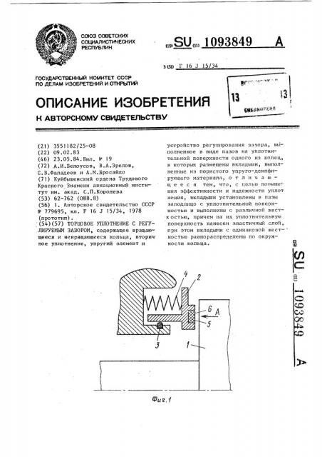 Торцовое уплотнение с регулируемым зазором (патент 1093849)