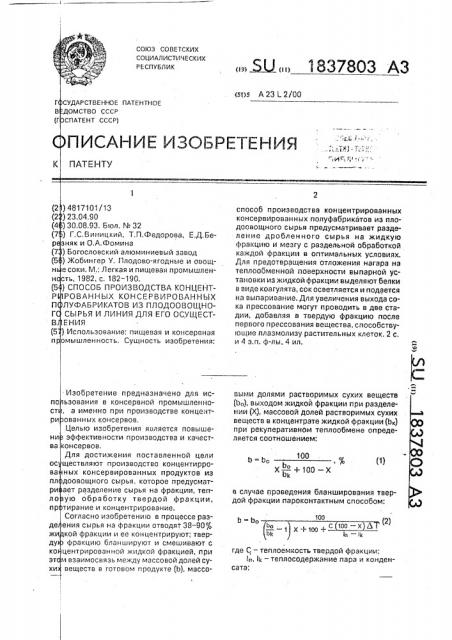 Способ производства концентрированных консервированных полуфабрикатов из плодоовощного сырья и линия для его осуществления (патент 1837803)