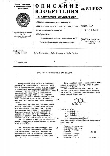 Термочувствительный индикатор (патент 510932)