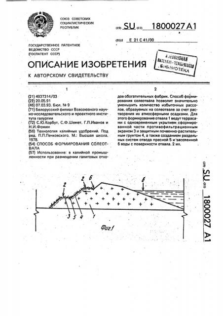 Способ формирования солеотвала (патент 1800027)