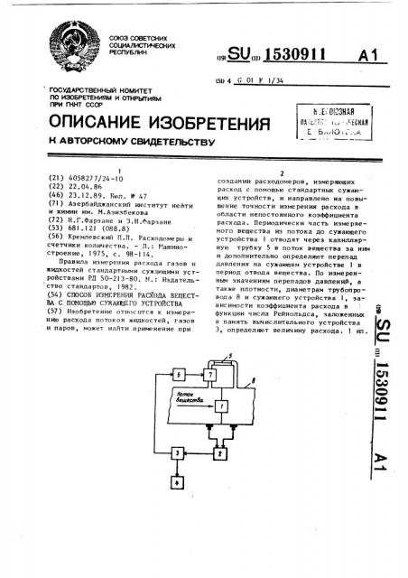 Способ измерения расхода вещества с помощью сужающего устройства (патент 1530911)