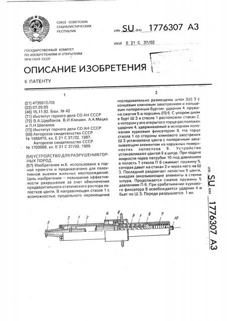 Устройство для разрушения горных пород (патент 1776307)