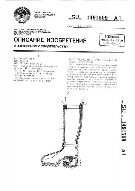 Устройство для массажа нижних конечностей (патент 1491509)