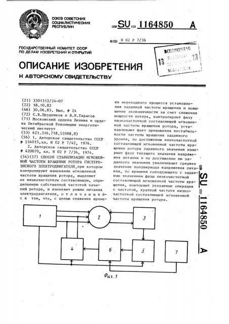 Способ стабилизации мгновенной частоты вращения ротора гистерезисного электродвигателя (патент 1164850)