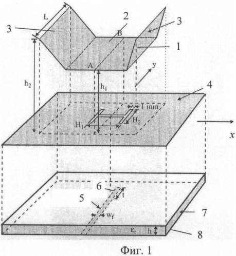 Широкополосная микрополосковая антенна с трапецеидальным поперечным сечением (патент 2479080)