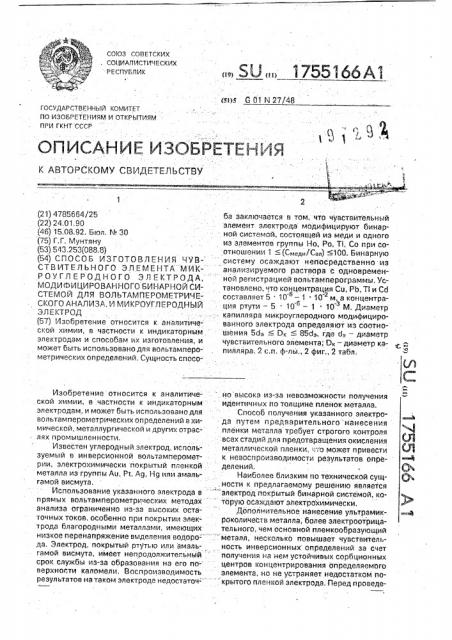 Способ изготовления чувствительного элемента микроуглеродного электрода, модифицированного бинарной системой для вольтамперометрического анализа, и микроуглеродный электрод (патент 1755166)
