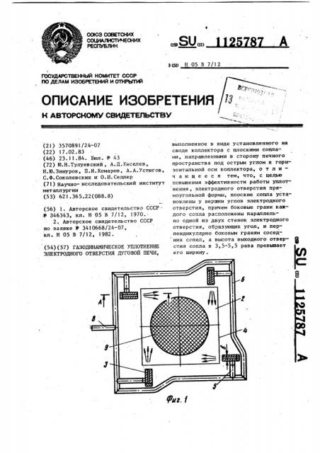 Газодинамическое уплотнение электродного отверстия дуговой печи (патент 1125787)
