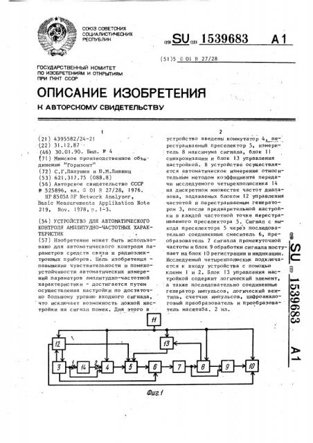 Устройство для автоматического контроля амплитудно- частотных характеристик (патент 1539683)