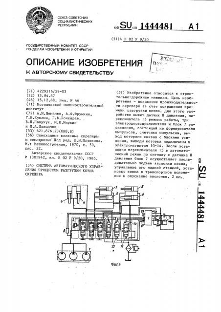 Система автоматического управления процессом разгрузки ковша скрепера (патент 1444481)