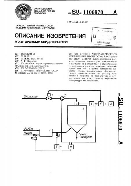 Способ автоматического управления процессом распылительной сушки (патент 1106970)