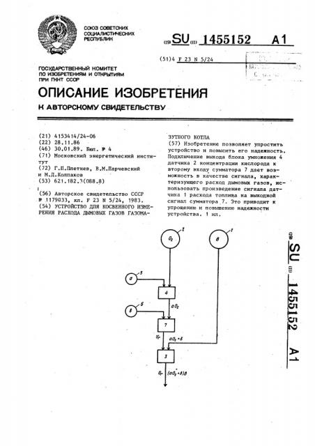 Устройство для косвенного измерения расхода дымовых газов газомазутного котла (патент 1455152)