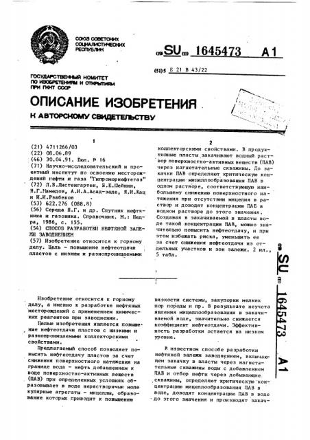 Способ разработки нефтяной залежи заводнением (патент 1645473)