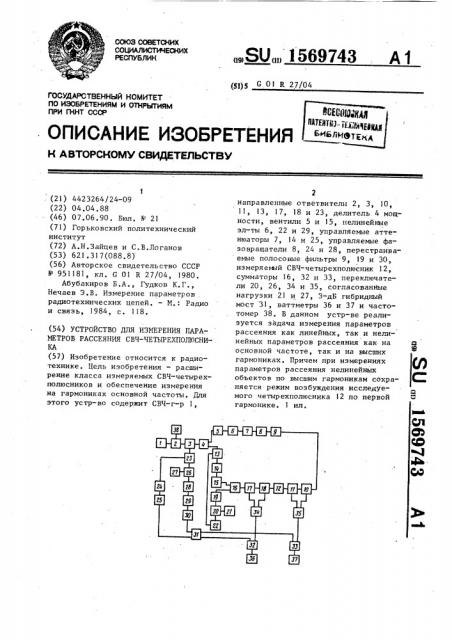 Устройство для измерения параметров рассеяния свч- четырехполюсника (патент 1569743)