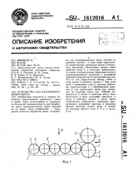 Устройство для каландрирования щепы (патент 1612016)