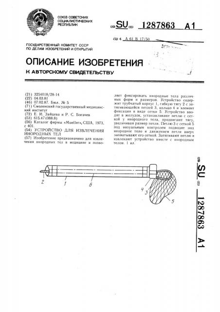 Устройство для извлечения инородных тел (патент 1287863)