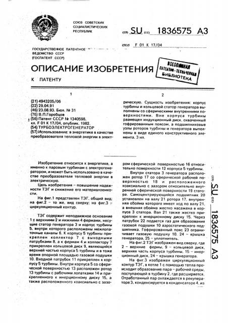 Турбоэлектрогенератор (патент 1836575)