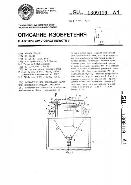 Устройство для шлифования наружной поверхности экрана кинескопа (патент 1309119)