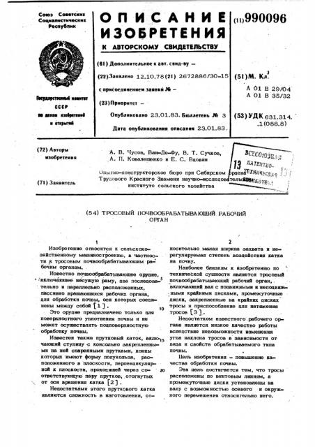 Тросовый почвообрабатывающий рабочий орган (патент 990096)
