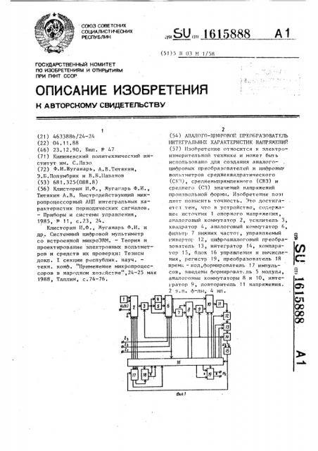 Аналого-цифровой преобразователь интегральных характеристик напряжений (патент 1615888)