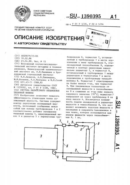 Система жидкостного охлаждения тепловой машины (патент 1390395)